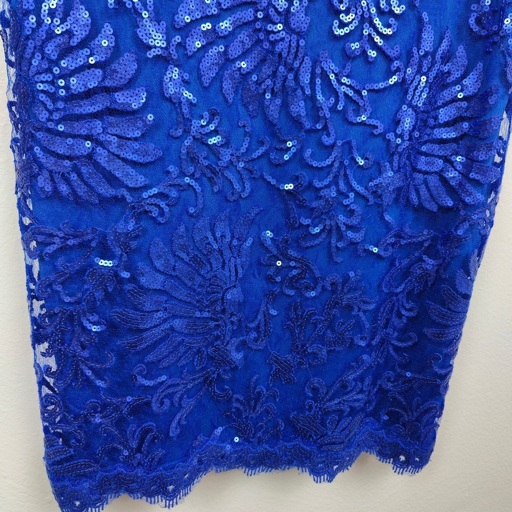 Tadashi Shoji Dress Womens 4 Royal Blue Sequin Lace V-Neck‎ Cap Sleeve Glam - Picture 4 of 9